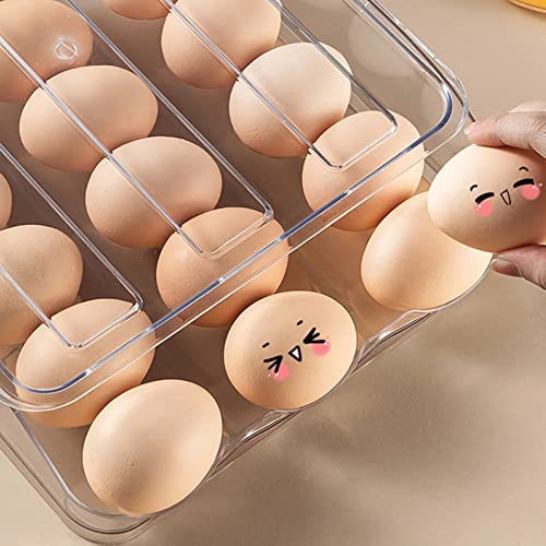 Hershuing 54 Grid Capacity Egg Holder for Refrigerator, Automatic Rolling Egg Storage Rack, 3-Layer Stackable Egg Tray for Fridge(Clear)