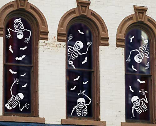 Halloween Window Clings Decorations, 8 Sheets 6 Giant Skeleton Window Stickers, Scary White Skull Window Silhouettes Decal for Indoor Bathroom Glass Door Decor Home Office Haunted House Party Supplies