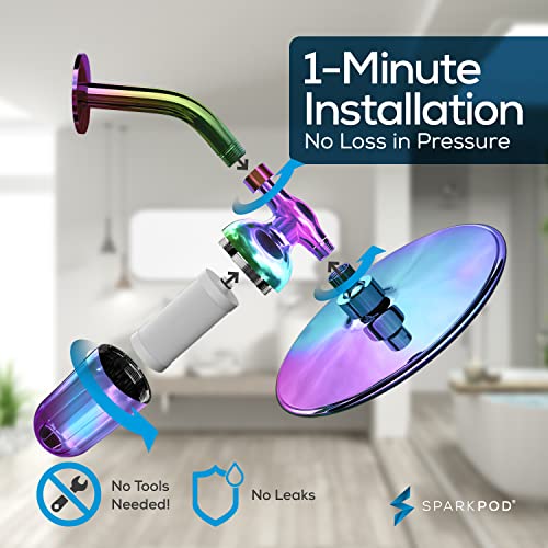 SparkPod Ultra Shower Filter- Shower Head Water Filter & Cartridge- 150 Stage Equivalent, Removes Up To 95% of Chlorine, Heavy Metals for Soft Hair and Skin (Radiant Rainbow)