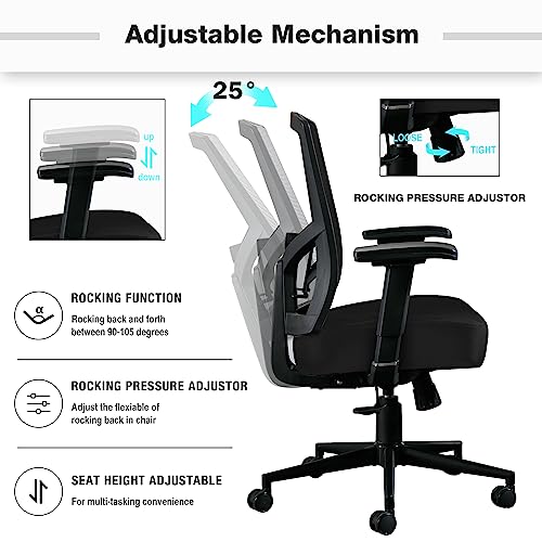 Blue Whale Big and Tall Office Chair 500lbs, Ergonomic High Back Computer Desk Chair for Heavy People with 2D Adjustable Waist Support and Heavy Duty