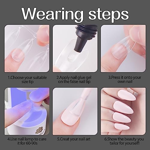 UNA GELLA Coffin Short Nail Tips with Glue Gel Curing Needed Soft Gel Nail Tips with Soft Gel Tips Glue Kit for Short Square Gel X Tips 120pcs for Home DIY