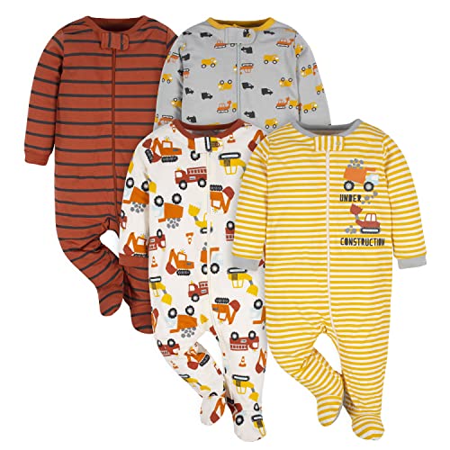 Gerber Baby Boy's 4 Pack Sleep 'N Play Footie, Transportation Zone, 0-3 Months