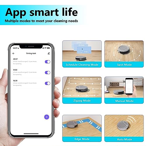 OKP Robot Vacuum Cleaner with 3000Pa Powerful Suction, Wi-Fi/App/Alexa Control, Automatic Self-Charging Robotic Vacuum, Scheduled Cleaning, Slim, Ideal for Pet Hair, Hard-Floor and Carpet