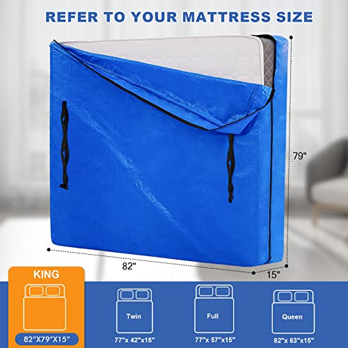 JIKPO Mattress Bags for Moving and Storage (King Size), Mattress Bag with 12 Handles and Moving Straps, Heavy Duty Tarp Reusable Mattress Moving Bag, Strong Zipper Closure, Patented Mattress Bag