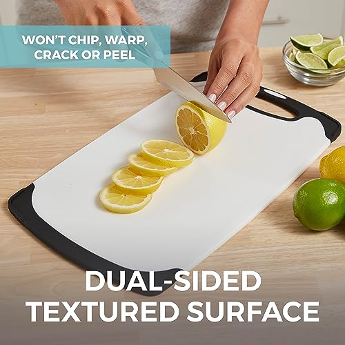 Home Genie Large Reversible Kitchen Cutting Board Set of 3, Slip-Resistant Rubber Border and Juice Grooves, Dishwasher Safe Strong Food Plastic Chopping Boards Chopper Tray Cooking Gadget, Pitch Black