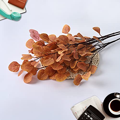 Artflower 6 Pcs Artificial Eucalyptus Stems Fall Stems Tall Silver Dollar Eucalyptus Leaves Fake Silk Eucalyptus Branches Autumn Decorations for Home Wedding Party Thanksgiving Decor(Yellow)