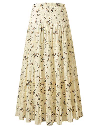 NASHALYLY Women's Chiffon Elastic High Waist Pleated A-Line Flared Maxi Skirts?Flower-203,M