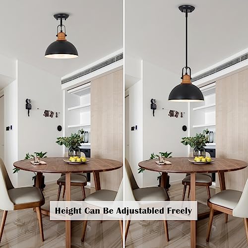 LAMSU 3 Pack Black Pendant Lights Kitchen Island, Farmhouse Dining Room Light Fixtures with Metal Dome Shades, Industrial Chandeliers Hanging Lighting for Living Room, Hallway, Height Adjustable