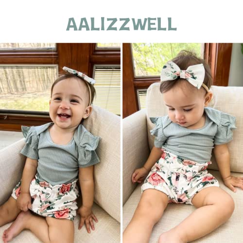 Aalizzwell 12-18 Months Baby Girls Clothes Ribbed Short Sleeve Bloomer Shorts Floral Summer Outfit Green