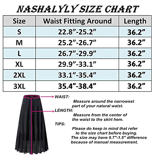 NASHALYLY Women's Chiffon Elastic High Waist Pleated A-Line Flared Maxi Skirts?Flower-203,M