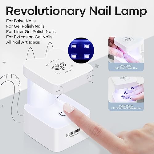 modelones Nail Tips and Glue Gel Kit, Gel x Nail Kit with 4 in 1 Nail Glue, 500Pcs Nail Tips Half Matte Medium Coffin Shape, Mini LED Nail Lamp, Nail Dehydrator for Easy, Fast Extension Nail Art