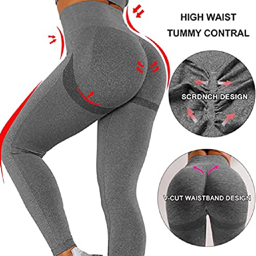 OQQ Women's 2 Piece Butt Lifting Yoga Legging Workout High Waist Tummy Control Ruched Booty Pant, Black Grey, Small