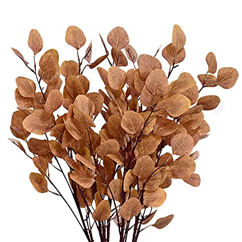 Artflower 6 Pcs Artificial Eucalyptus Stems Fall Stems Tall Silver Dollar Eucalyptus Leaves Fake Silk Eucalyptus Branches Autumn Decorations for Home Wedding Party Thanksgiving Decor(Yellow)