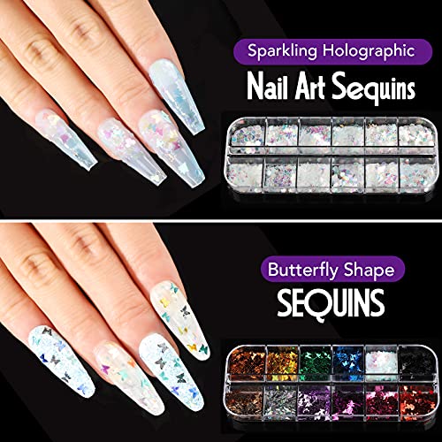 Nail Art Brushes Set, FANDAMEI Nail Design Kit, Nail Art Dotting Pens, Nail Stickers, Butterfly Nail Art Sequins, Nail Foils, Nail Art Flakes Iridescent, Rhinestones For Nails