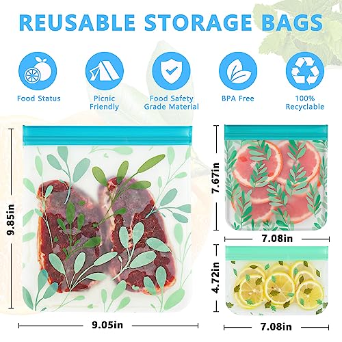 10 Pack Dishwasher Safe Reusable Bags Silicone, Leak proof Reusable Freezer Bags for Food Storage Home Organization Traval & Make-up BPA FREE for Food Storage Home BPA FREE for Salad Fruit