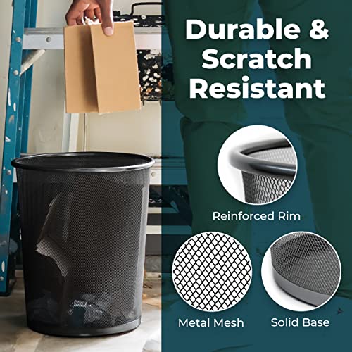 Greenco Mesh Round Wastebasket, 6 Gallon, 2pk (Black) - Lightweight & Sturdy Office Trash Cans for Near Desk - Garbage Can for Bedroom, Kitchen, Dorm - Garbage Bin - Trash Can Office & Home Supplies