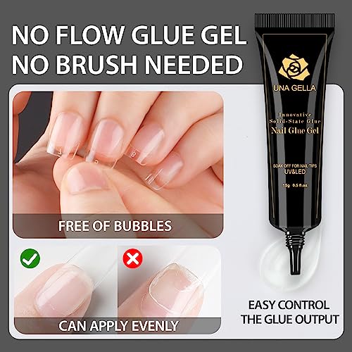 UNA GELLA Coffin Short Nail Tips with Glue Gel Curing Needed Soft Gel Nail Tips with Soft Gel Tips Glue Kit for Short Square Gel X Tips 120pcs for Home DIY