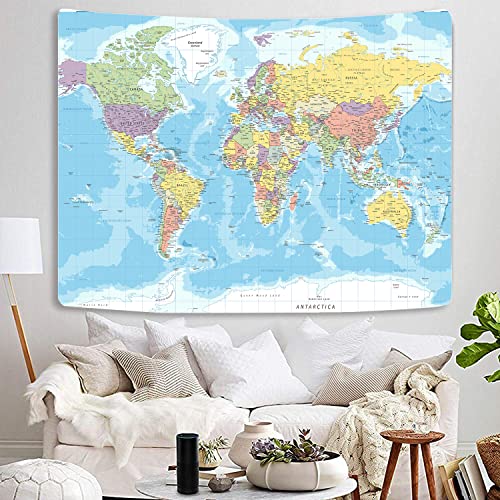 TOMOZ World Map Tapestry Wall Hanging for Kids Student, World Map with Countries and Major Cities Tapestry Educational Tapestry for Bedroom Living Room Dorm Home Decoration 40 x 28Inch