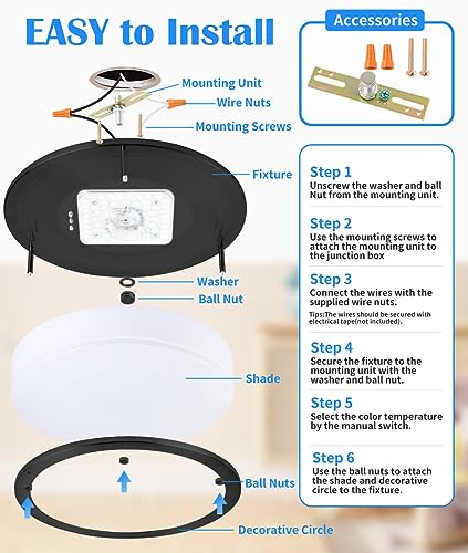 2 Pack Black Ceiling Light, 13 Inch Flush Mount LED Ceiling Light, Kids Bedroom Lighting with 5CCT(2700K/3000K/3500K/4000K/5000K Adjustable), 23W, CRI80 Eye Caring Illumination, ETL Listed