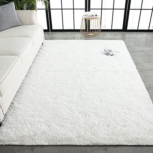 TWINNIS Super Soft Shaggy Rugs Fluffy Carpets 5x8 Feet, Indoor Modern Plush Area Rugs for Living Room Bedroom Kids Room Nursery Home Decor, Upgrade Anti-skid Durable Rectangular Fuzzy Rug, Cream White