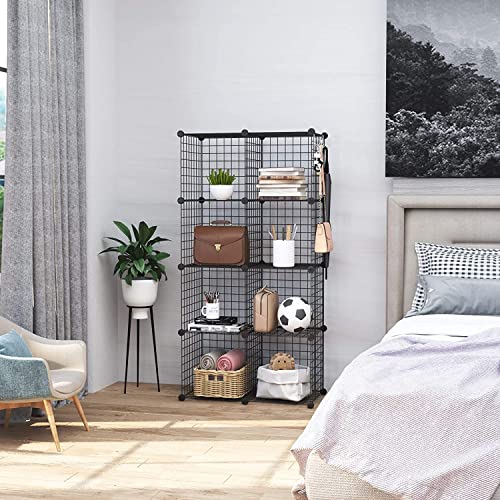 C&AHOME Wire Cube Storage, 8-Cube Organizer Metal C Grids Storage, Storage Bins Shelving, Modular Book Shelf, DIY Closet Cabinet Ideal for Living Room, Home, Office 24.8" L x 12.4" W x 48.4" H Black