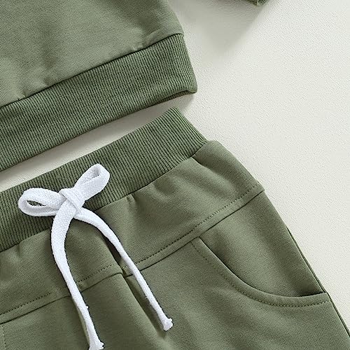 Toddler Baby Boys Fall Outfits Long Sleeve Pull On Sweatshirt Elastic Waist Pants 2Pcs Solid Clothes Set (Green,0-6 Months)