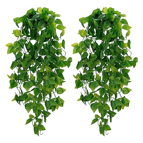 BLEUM CADE Fake Hanging Plants, 2pcs Artificial Hanging Plant, Faux Pothos Vines Hanging Plant Greenery for Wall Home Living Room Indoor Outdoor Decor (No Baskets)