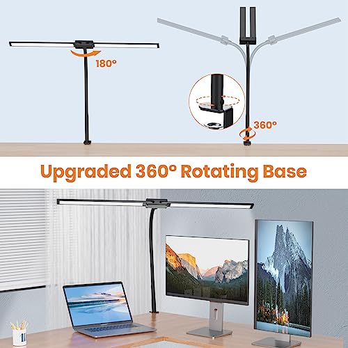 LASTAR LED Desk Lamp with Remote Control ＆ 32.5" Wide Double Head, Architect Desk Lamp for Home Office with Clamp, Timer, 24W Ultra Bright Gooseneck Desk lamp for Computer Reading, Black