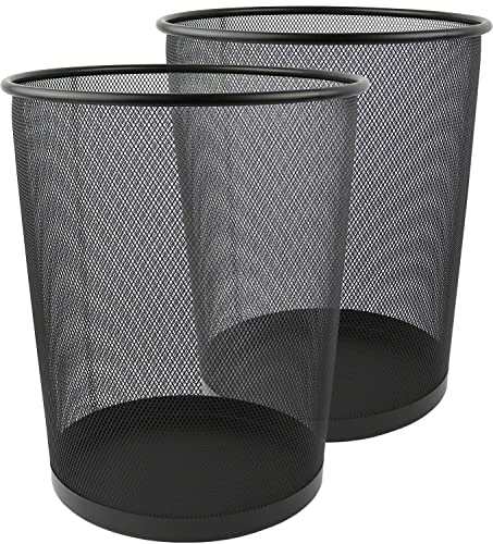 Greenco Mesh Round Wastebasket, 6 Gallon, 2pk (Black) - Lightweight & Sturdy Office Trash Cans for Near Desk - Garbage Can for Bedroom, Kitchen, Dorm - Garbage Bin - Trash Can Office & Home Supplies