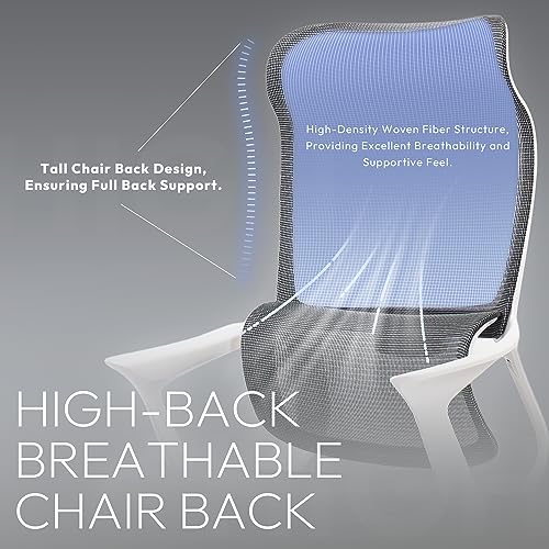 Office Chair-Ergonomic Computer Desk Chair, High Back Mesh Home Office Chair, Big and Tall Office Chair with Lumbar Support, Large Computer Executive Desk Chair, 330lbs, White