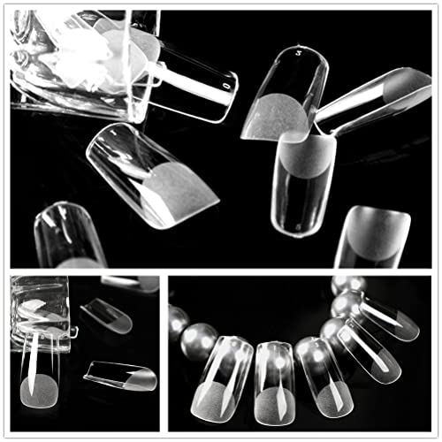 UNA GELLA Square Fake Nails 504pcs Square Gel Clear Acrylic French False Press on Nails Tips Pre-shape for Full Cover Nail Extension Nail Art, Home DIY Nail Salon 10 Sizes False Gelly Tips