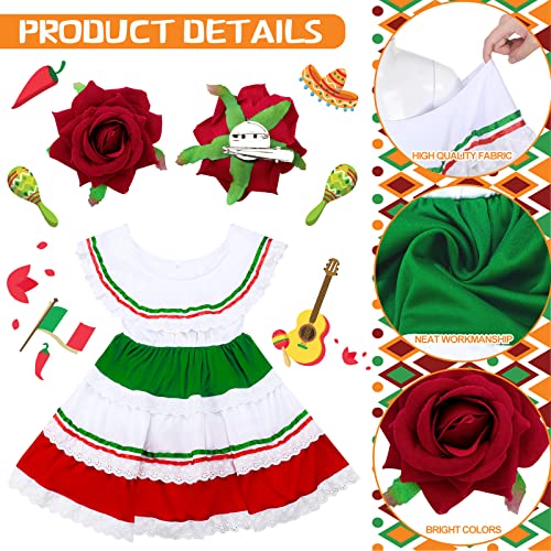 Xtinmee 2 Pcs Girls Traditional Mexican Fiesta Dress Kit with Flower Headpiece Cinco De Mayo Halloween Party Costume Size 6-8(Cute Style)