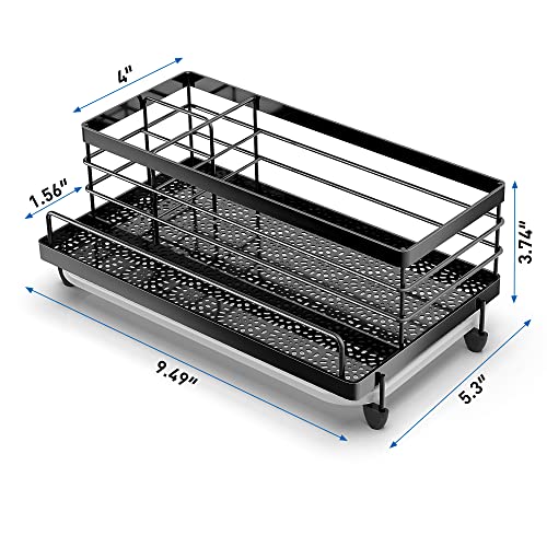 Cisily Sponge Holder , Caddy Organizer, Sink Accessories with Drip Tray, Rustproof and Non-slip , Kitchen Essentials for New Home（Matte Black