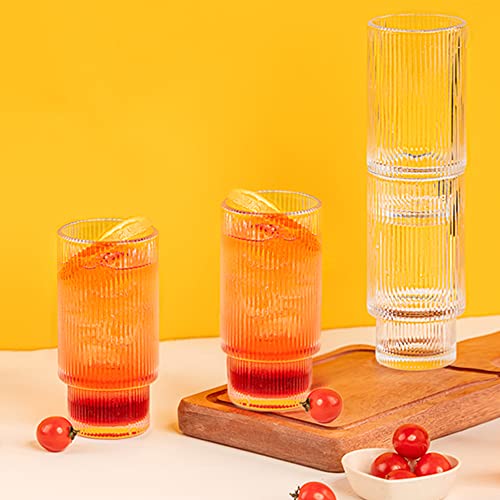 Combler Ribbed Glass Cups, 11oz Drinking Glasses Set of 8, Ribbed Glassware Sets for Whiskey Cocktail Beer Smoothie Iced Coffee Glasses, House Warming Gifts New Home, Bar Essentials