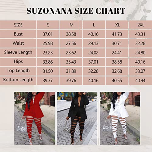 Women 2 Piece Outfits Sexy Long Sleeve A Buckle Blazer Jackets with Ripped Holes Leggings Two Piece Set White