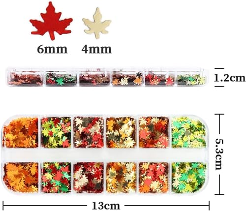 Fall Nail Art Glitter Maple Leave Nail Sequin Glitter Autumn Nail Supplies Holographic Yellow Green Red Maple Leaf Design Thanksgiving Nail Art Supplies for Women Girls DIY Manicure