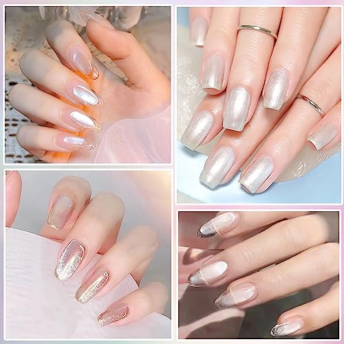 White Pearl Chrome Nail Powder, Ice Transparent Aurora Nail Powder, High Gloss Glitter Nail Art, Mirror Effect Jewelry Glitter White Nail Powder for Manicure Decorations