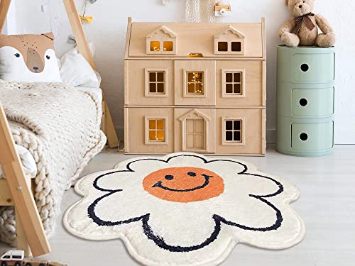 FOMAILE Bathroom Rugs Cute Bath Mat Sunflower Mat Happy Face Rug Strong Water Absorption Bath Rug Super Absorbent and Fluffy Mat Machine Washable Bahtub Mats for Shower, Tub, Bedroom 31.5IN