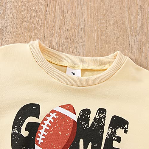 Twopumpkin Baby Outfit Girl Boy Football Bubble Sweatshirt Romper Crewneck Sweater Infant Toddler Fall Clothes 6-12 Months G Game Day Beige