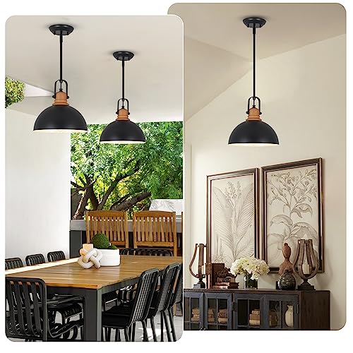 LAMSU 3 Pack Black Pendant Lights Kitchen Island, Farmhouse Dining Room Light Fixtures with Metal Dome Shades, Industrial Chandeliers Hanging Lighting for Living Room, Hallway, Height Adjustable