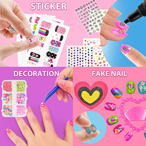 BATTOP Kids Nail Polish Kit for Girls, 3 IN 1 Nail Polish Pen Combo Glitter with 3D Nail Decoration Accessories, Perfect Gifts for girls