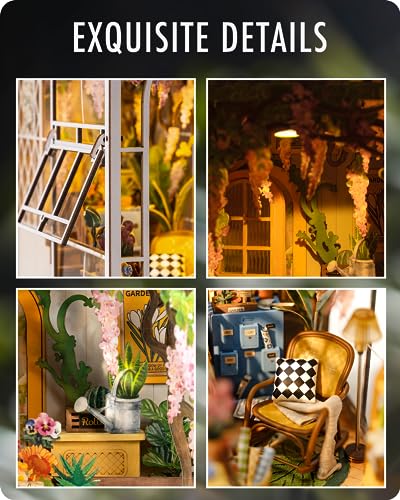 Rolife DIY Book Nook Kits Garden House, 3D Creative Decorative Bookend Book Nook Miniature Kit Bookshelf Insert 3D Puzzle for Adults, DIY Crafts/Gift/Home Decor for Teens&Adults(Garden House)