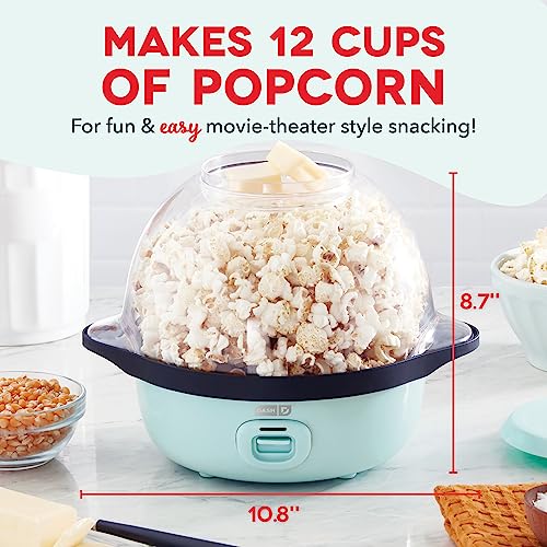 DASH SmartStore™ Stirring Popcorn Maker, 3QT Hot Oil Electric Popcorn Machine with Clear Bowl, 12 Cups - Aqua