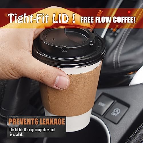 To Go Coffee Cups 12 oz Paper Coffee Cups,120 Pack Disposable Paper Coffee Cup with Lids,Sleeves,Straws,Hot/Cold Beverage Drinking Cup for Water,Juice,Coffee or Tea,Suitable for Home,Shops Cafes