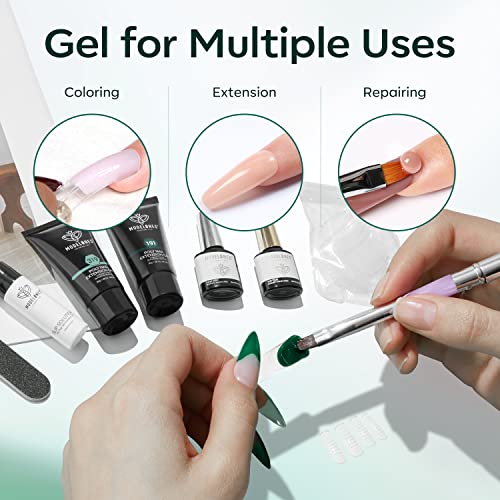 Modelones Poly Nail Gel Kit 30ml 2PCS Eucalyptus Green Dark Green Extension Builder Enhancement Professional Starter Kit All-in-One Nail Technician French Kit