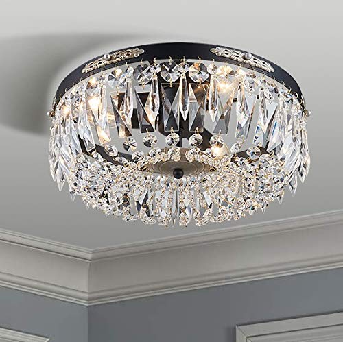 Bestier Modern French Empire Black Crystal Semi Flushmount Chandelier Lighting LED Ceiling Light Fixture Lamp for Dining Room Bathroom Bedroom Livingroom 4 E12 Bulbs Required D14 in X H8 in