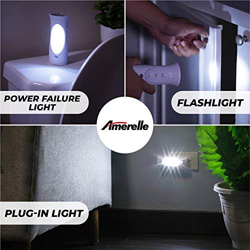 Amerelle LED Emergency Lights For Home Power Failure, 2 Pack – Triple Function Power Failure Light and Plug In Flashlight Combo, With Rechargeable Battery – Be Snow Storm & Hurricane Ready (71134)