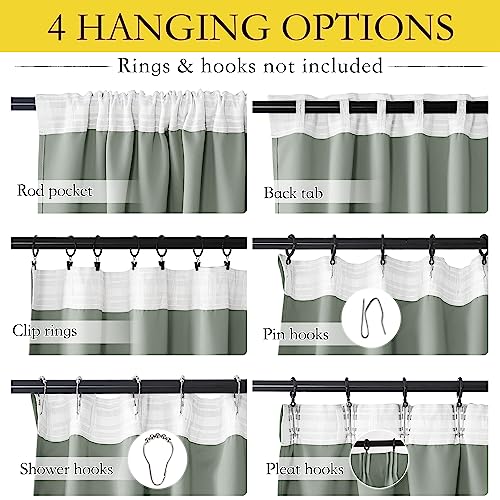 NICETOWN Sage Green Curtains Long Drapes for Bedroom, Living Room Office Luxury Bedroom Room Darkening Rod Pocket Room Divider Panels 84" Long, 52 inches Wide, 2 Pieces