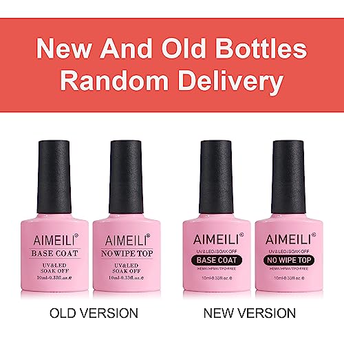 AIMEILI Gel Nail Polish No Wipe Top and Base Coat Set, Shine Finish and Long Lasting, Soak Off Gel Nail Lacquer - 2 x 10ml