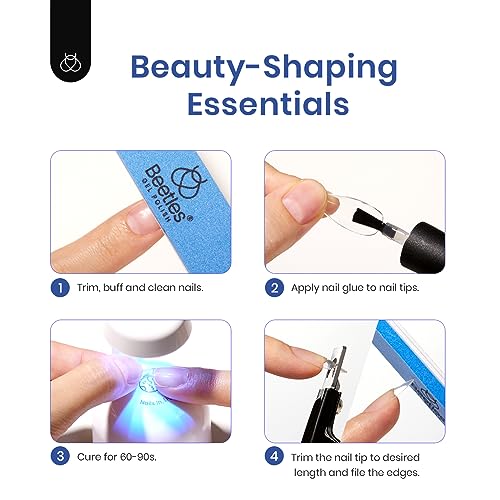 Beetles Gel Nail Kit Easy Nail Extension Set 5 In 1 Nail Glue Gel Base Coat with Pre shaped Medium Almond Soft Gel Nail Tips and Led Nail Lamp Acrylic Nail Clipper for Nail Art Diy Home